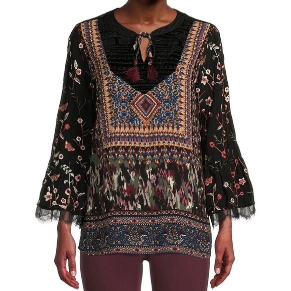 John Mark Embroidered Multi Media Floral Blouse - Picture 1 of 5